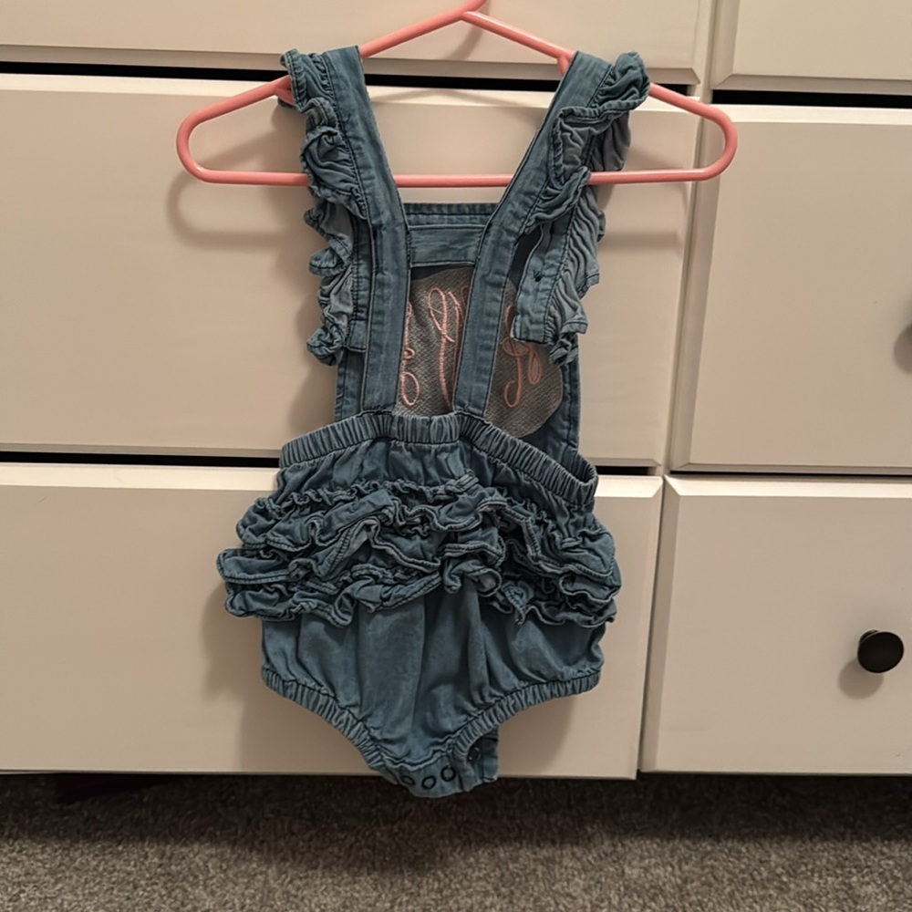 Blue Ruffled Baby Romper - Picture 2 of 4